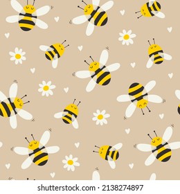 Seamless patern with cute bee. Vector illustrations
