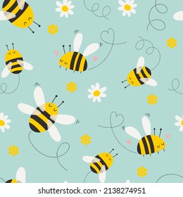 Seamless patern with cute bee. Vector illustrations
