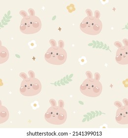 Seamless patern of cute smile rabbit face in pastel color.Image for card,clothing,poster.Easter day.Kawaii.Vector.Illustration.