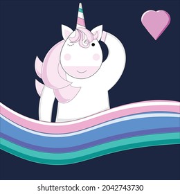 Seamless patern with cute unicorn.Hand drawing unicorn.Dark blue background Vector illustrator.