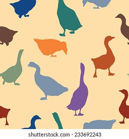 Seamless patern design with geese silhoueetes in colors