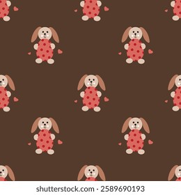 Seamless patern with Easter bunnies on a brown background