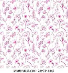 Paterno sem costura com flores rosa no branco