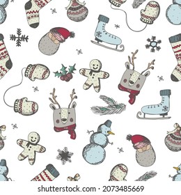 seamless patern hand drawn new year with christmas elements