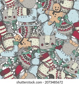  seamless patern hand drawn new year with christmas elements