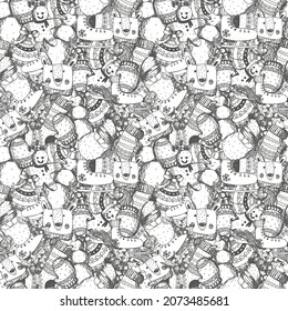 seamless patern hand drawn new year with christmas elements