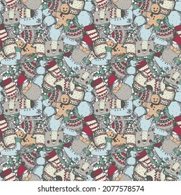 seamless patern hand drawn new year with hristmas elements