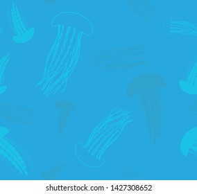 seamless patern with jellyfish, print, vector illustration