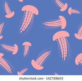 seamless patern with jellyfish, print, vector illustration