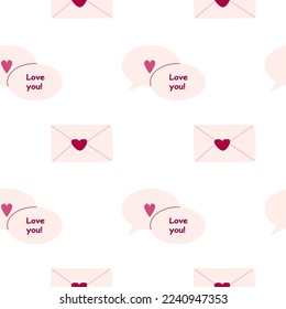 seamless patern of love messages and envelopes on a white background. Valentine's Day