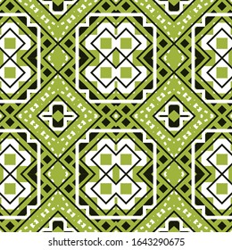 Seamless patern in oriental style with mosaic ornament. Green color palette. Vector illustration