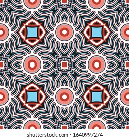 Seamless patern with original abstract composition. Pink and blue on a white background. Vector illustration