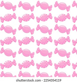 Seamless patern with Pink candies. Design element for Christmas, New Year, birthday, party. Vector illustration isolated on white background.