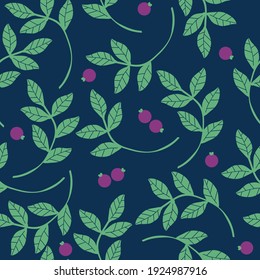 seamless patern of the plant. dark blue background.  berries and plants . vector texture. trend print for textiles and wallpaper.