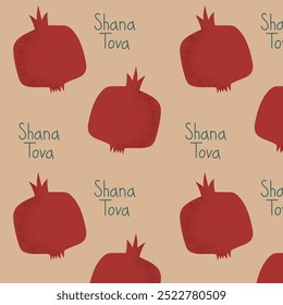 Nahtloses Muster mit Granatapfel und Shana Tova. Rosh Hashanah jüdisches Neujahr. Poster, Postkarte, Poster, Bannervorlage