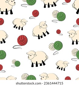 Seamless Patern with sheep on a white background