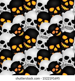 
seamless patern spooky skull head design, with overlapping black and white patterns. design for Halloween purposes, day of the day, and other design needs. images for wallpaper and ready to print any