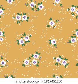 seamless patern vintage. mustard background. white flowers.spring bouquet . vector texture. trend print for textiles and wallpaper.