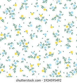 seamless patern vintage. white background. small yellow and blue flowers . trend print for textiles and wallpaper.