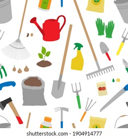 Seamless patetrn gardening elements vector illustration. Garden tools.