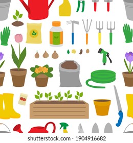 Seamless patetrn gardening elements vector illustration. Garden tools.