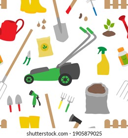 Seamless patetrn gardening elements vector illustration. Garden tools.