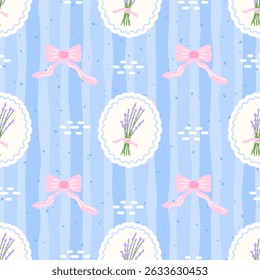 Seamless patetrn provence-style lavender floral and gentle botanical details. Romantic and vintage-inspired design for textiles and wrapping