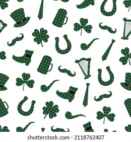 Seamless patetrn St Patricks green buffalo plaid vector illustration