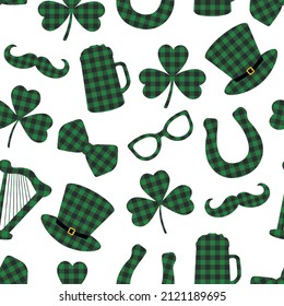 Seamless patetrn St Patricks green buffalo plaid vector illustration