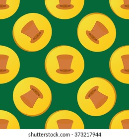Seamless Patrick day pattern with with leprechaun gold coin