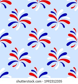 Seamless patriotic pattern with fireworks. 4th of july, Independence day USA concept. RED, blue, white colors. Vector backdrop. As wallpaper, wrapping paper, fabric textile, digital paper