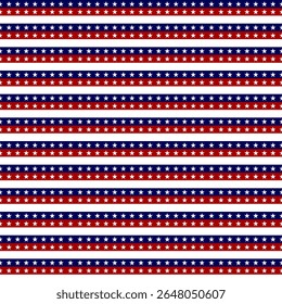 Seamless Patriotic Pattern with Red, White, and Blue Stripes and Stars. 4th of July Celebration Design. American Color Concept. Vector Illustration