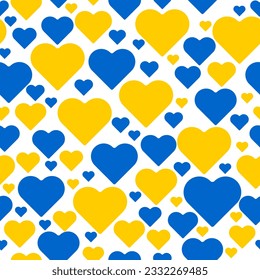 Seamless patriotic pattern of yellow-blue hearts for merch