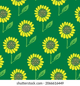 Seamless pattarn sunflowers. Hand drawn pattarn sunflowers. Summer print. Design for fabric, flower shop,textile, packaging, cover note, floristry, postcards,wrapping paper,print for clothes,linens