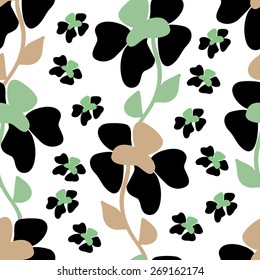 Seamless patten black flowers. Pattern with curly flowers arranged vertical stripes.