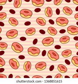 Seamless patten with cakes and coffee seeds.