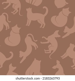 Seamless patten with cats. Flat design vector. Variety breeds cats in different poses sitting, standing, stretching, lying. For veterinary clinic, pet shop advertising concept. Collection of kittens