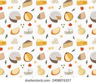 Seamless patten Cheese. Hand drawn vector illustration isolated on white background.