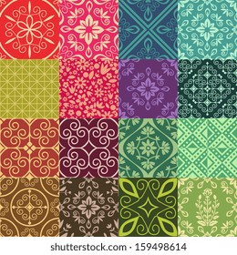 Seamless patten collection with damask ornament