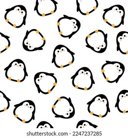 Seamless patten of cute cartoon penguins