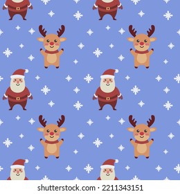 seamless patten cute character santa claus and deer