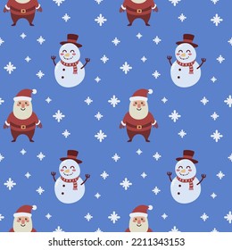 seamless patten cute character santa claus and snowman