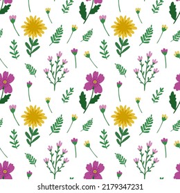 Patten sin mar con flores adorables en un fondo blanco. Gráficos vectoriales para el fondo de pantalla, cubiertas, papel envolvente, impresiones para paquetes, almohadas, textiles, ropa.