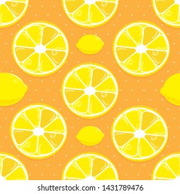 Seamless Patten Lamon On Orange Background. Vector Illustration.