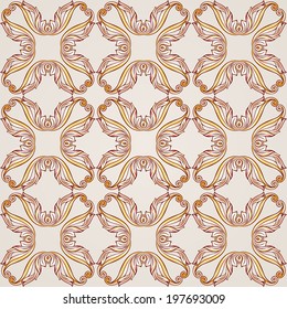 Seamless patten made of floral cross elements. Illustration in pastel rose pink and yellow shades