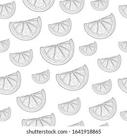 

Seamless patten with orange slices.Black and white illustration