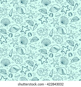 Seamless patten with shells in sketch style. Vector illustration