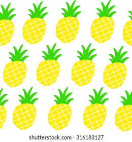 Seamless patten with sweet yellow pineapples. Vector repeated background.