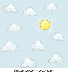 Seamless Patten Vector Sun And Clouds Textile Print