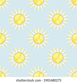 Seamless patten vector sun and clouds textile print